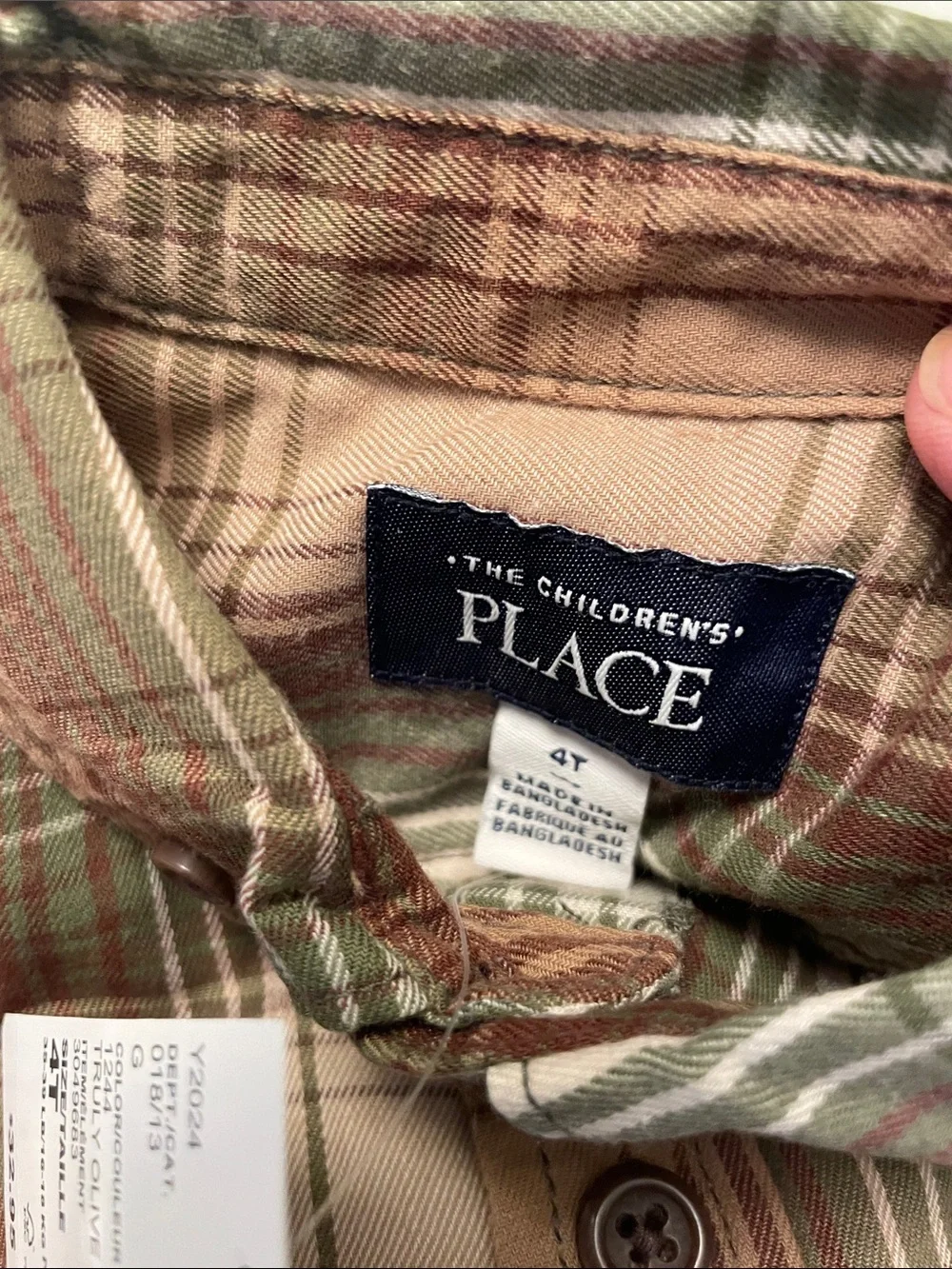 NWT $33 The Children’s Place 4T TRULY OLIVE Plaid Soft Long Sleeve Button Shirt
